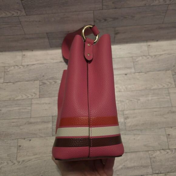 COACH Small Town Bucket Bag in Colorblock Stripe Pink White NO CROSSBODY STRAP - Picture 7 of 16